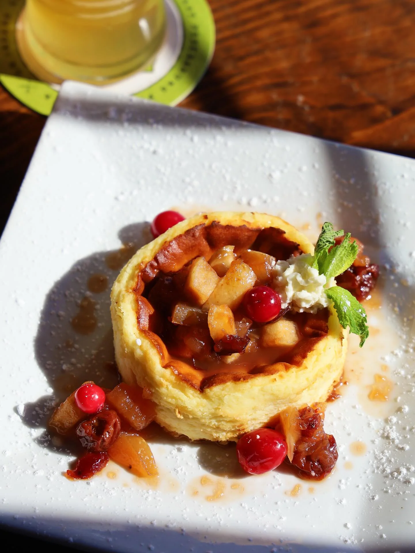 Japanese souffle pancake with fruit compote