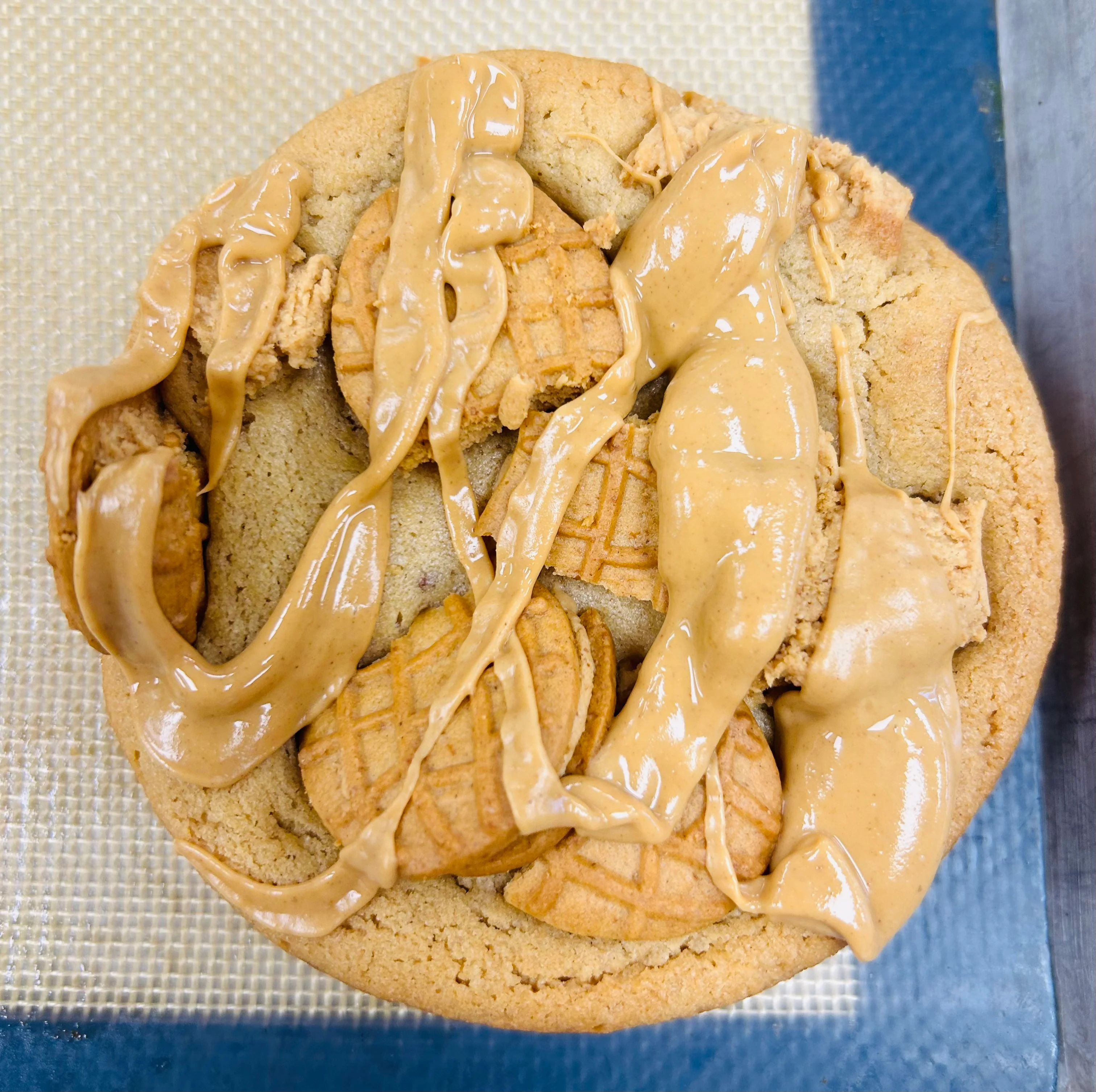 Decadent peanut butter cookie with toppings