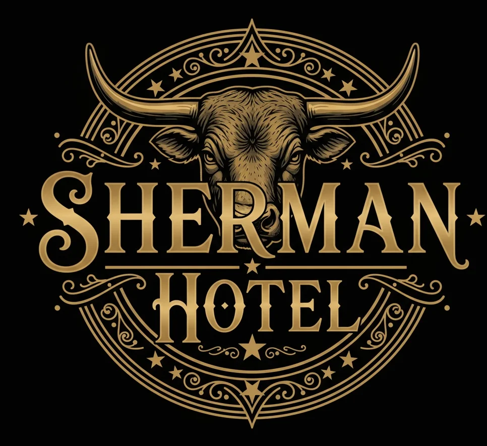 Vintage logo of Sherman Hotel featuring a bull's head design