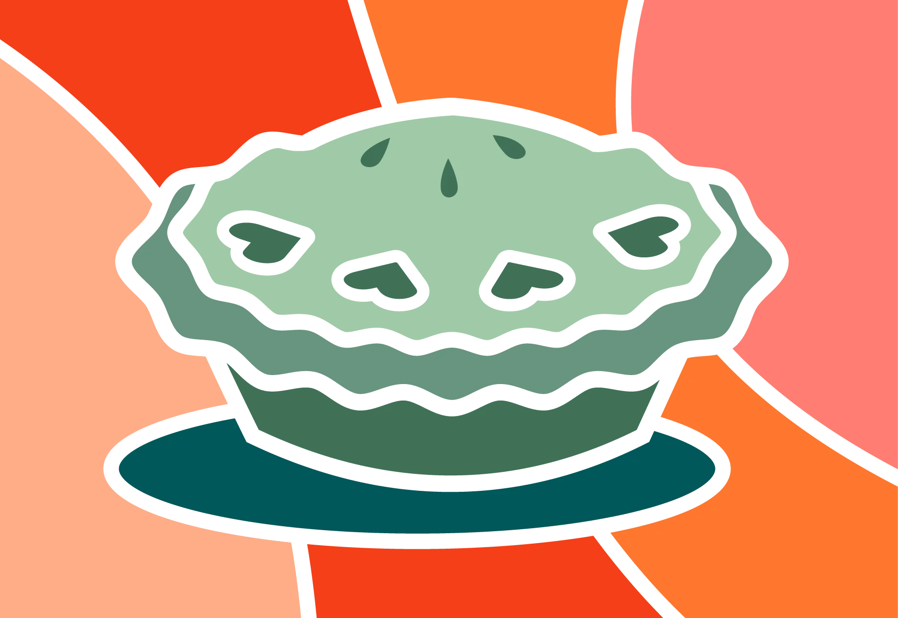 Colorful pie with heart-shaped cutouts, representing a playful dessert