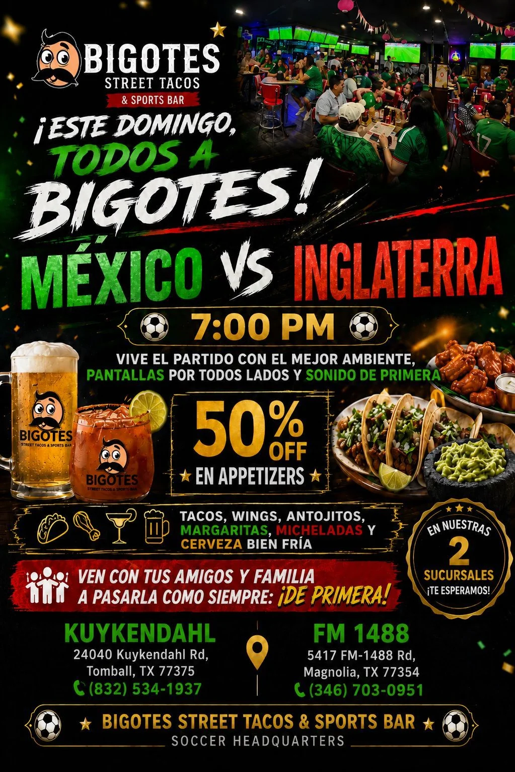 Exciting sports bar atmosphere for Mexico vs England match