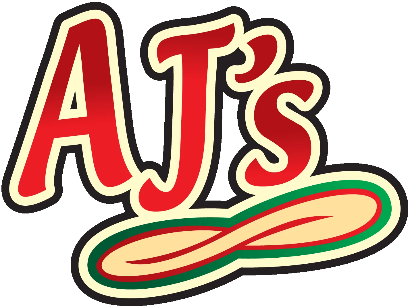 A colorful logo featuring the name AJ's in bold letters with a stylized design.