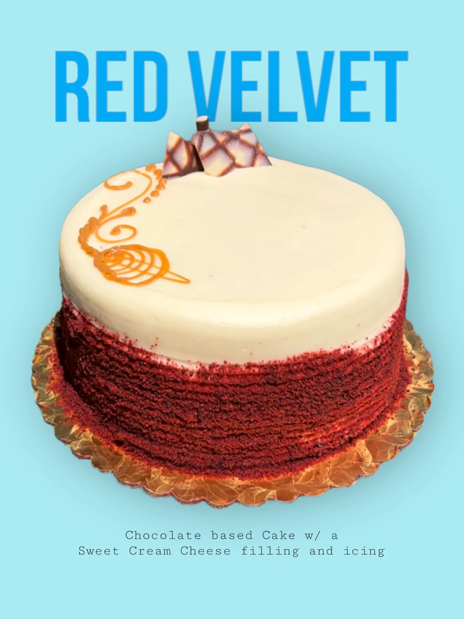 Classic red velvet cake with cream cheese frosting