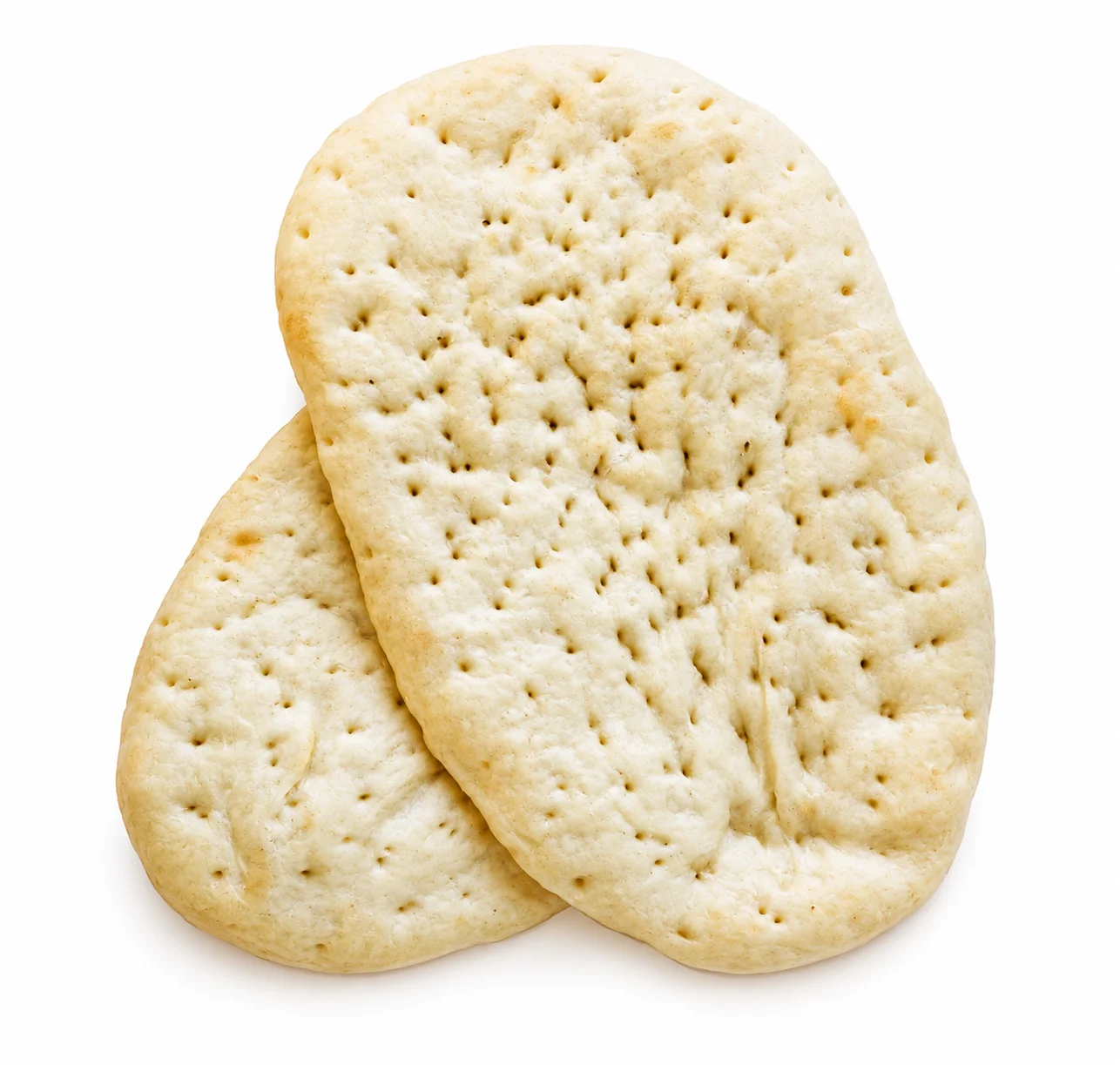 Two flat, round pieces of unleavened bread stacked together.