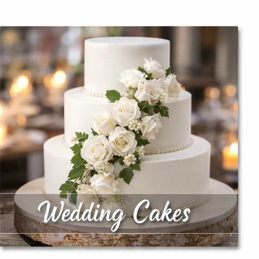Elegant wedding cake with floral decorations and multiple tiers.