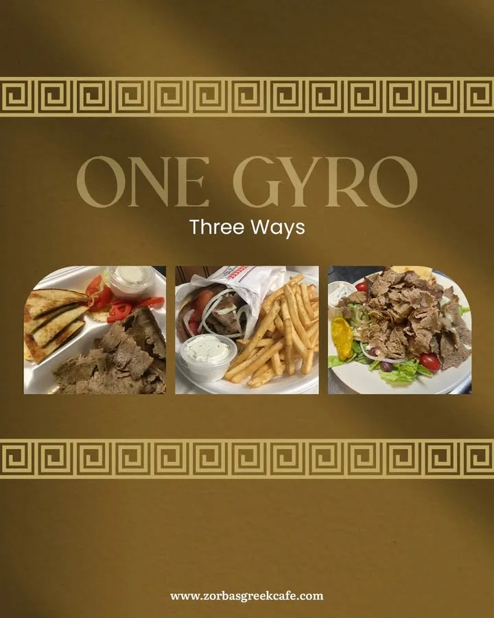Three styles of Greek gyro served with sides