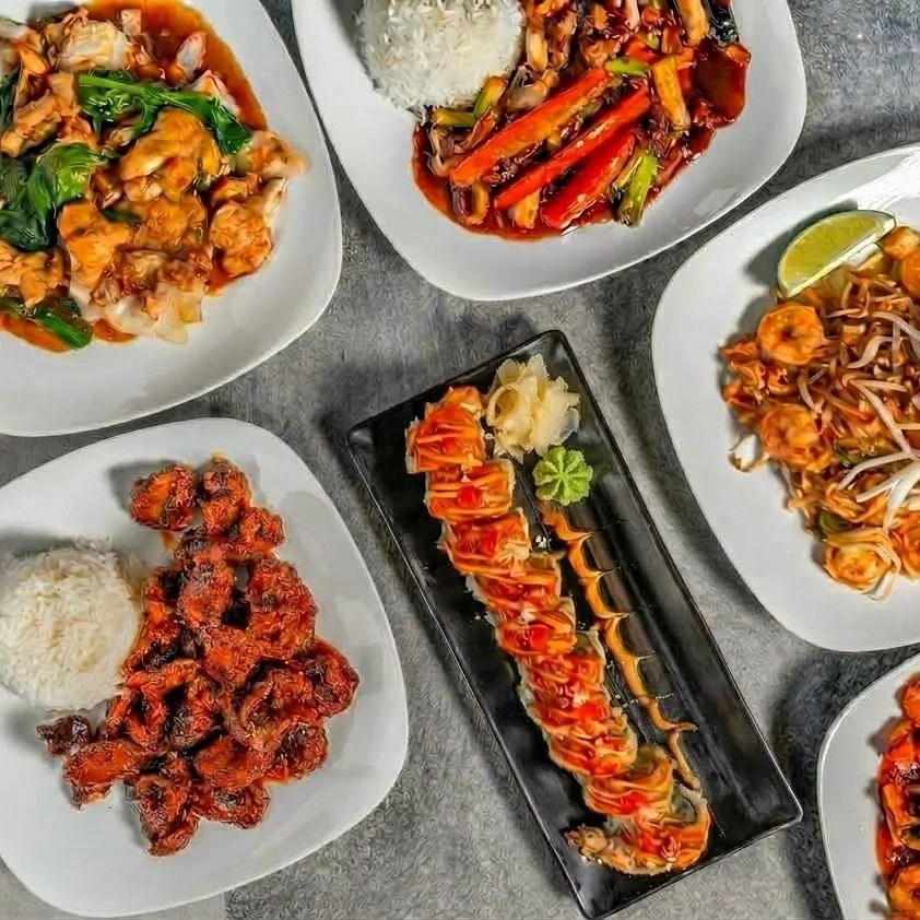 sushi stirfry dishes made in wok pad thai asian food