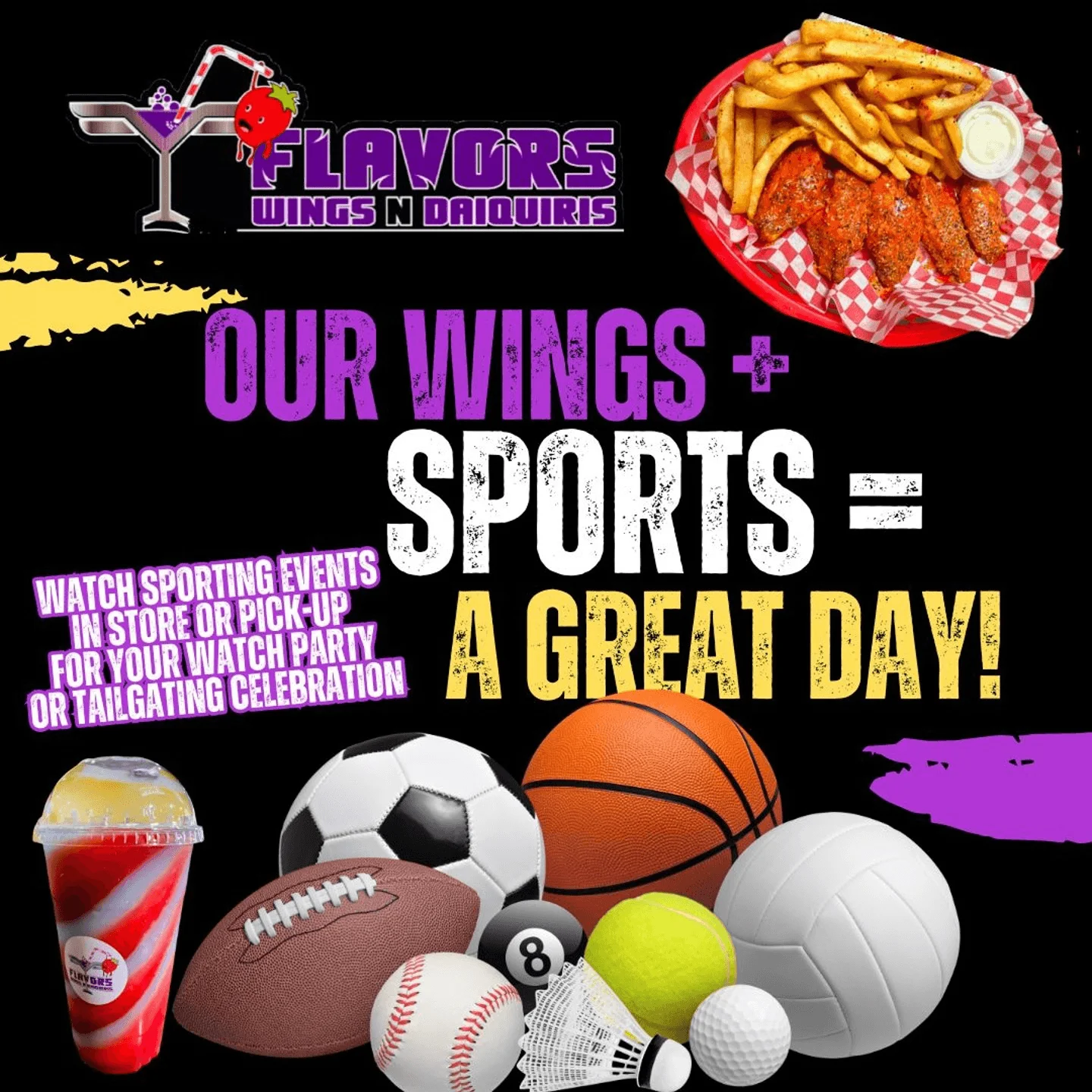 Football, Basketball, Soccer, Baseball -Sport at Flavors Wings N Daiquiris