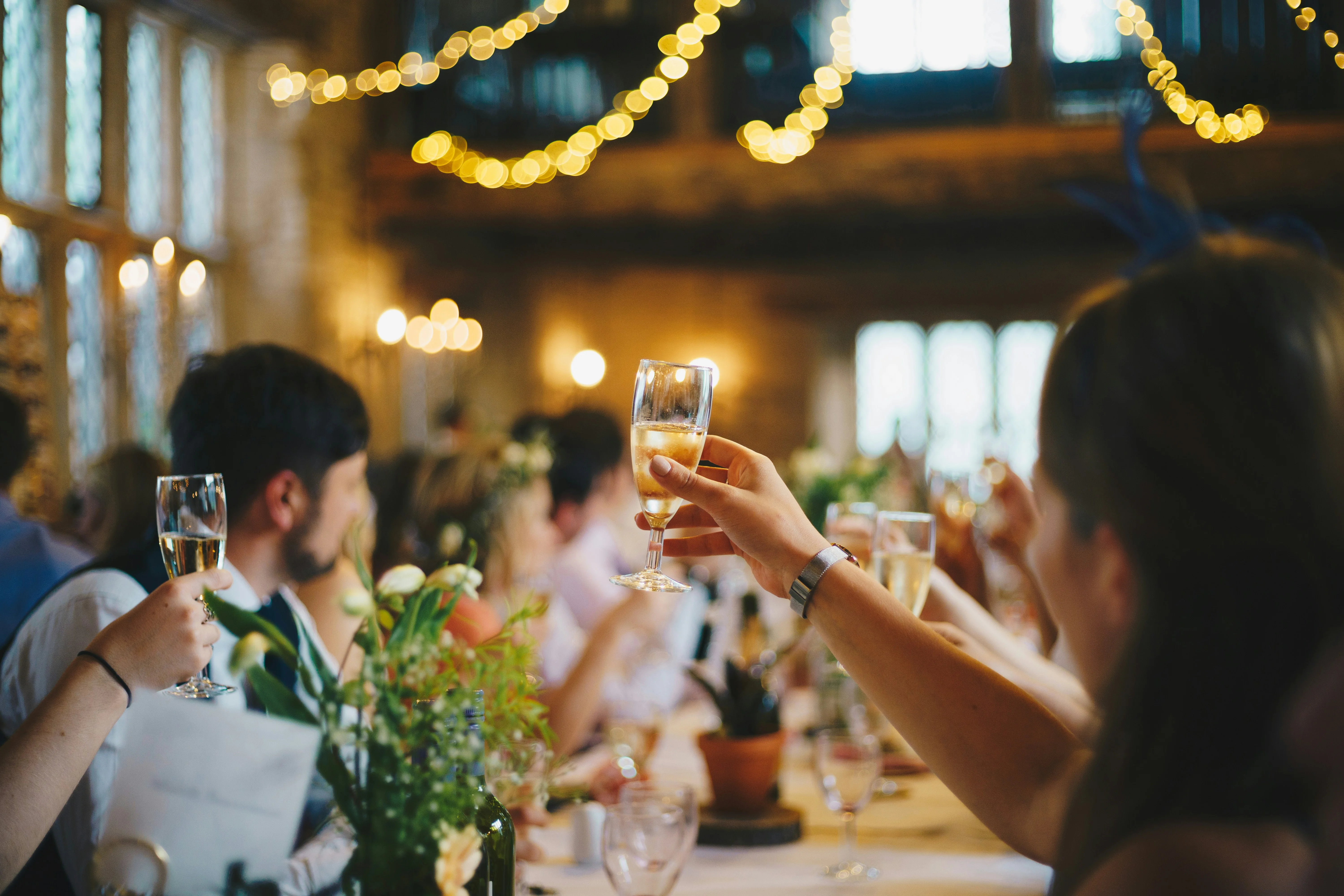 Celebratory toast at a festive dining event