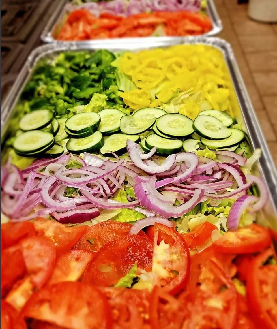 Colorful salad bar with fresh vegetables for Mediterranean dishes