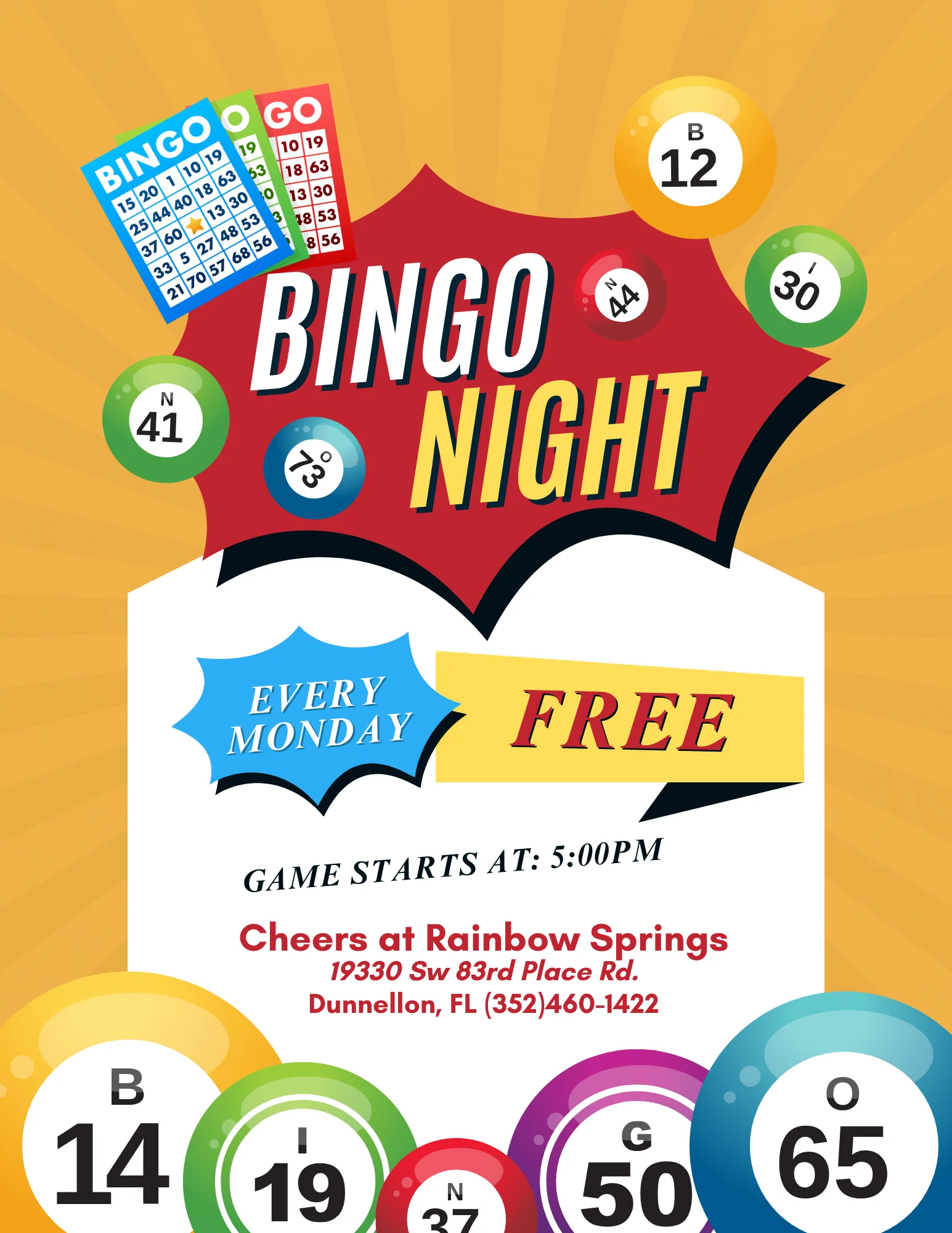 Bingo night promotional graphic for a restaurant event