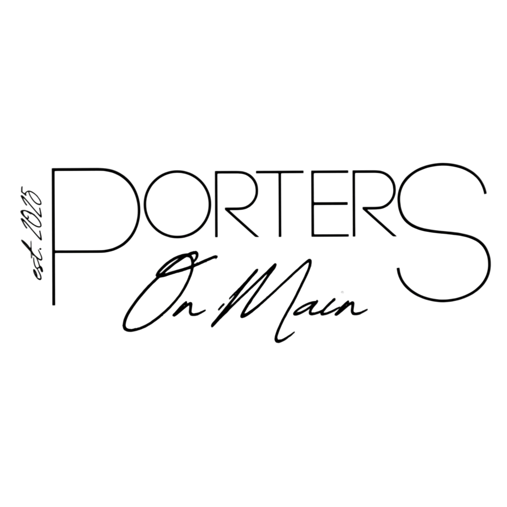 A stylized logo for a restaurant named Porters On Main, featuring elegant typography.