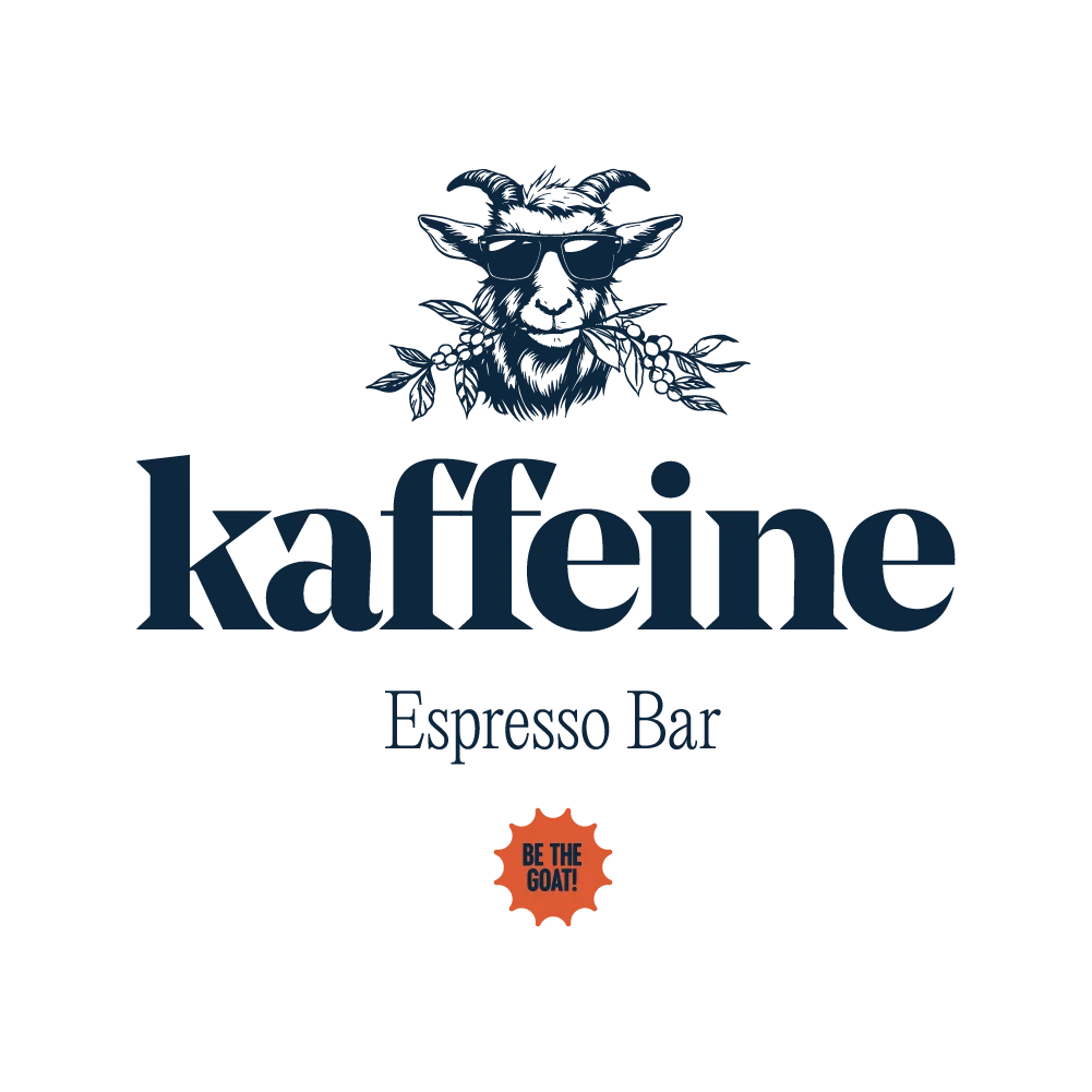 Logo of Kaffeine Espresso Bar featuring a goat illustration
