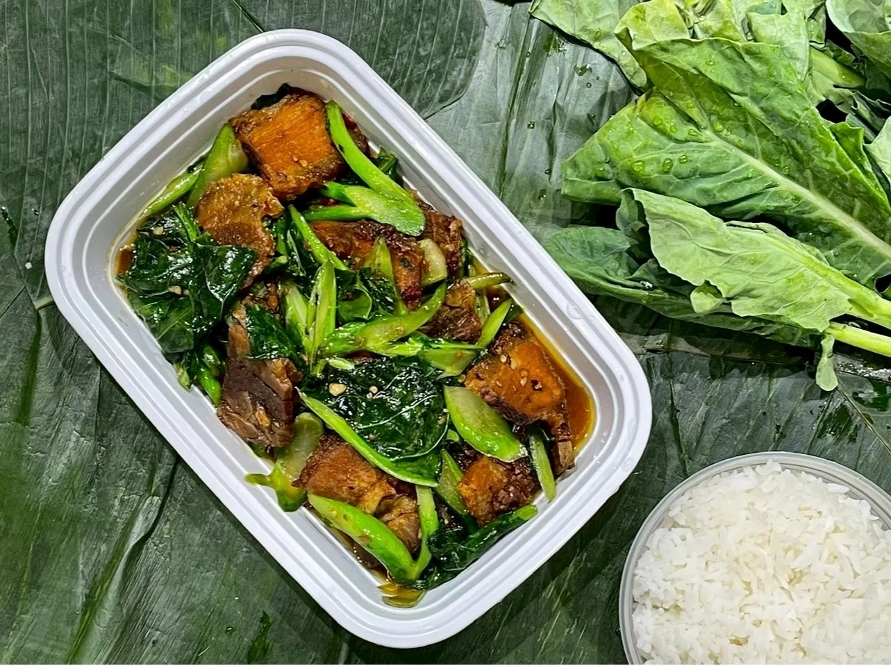 Vietnamese braised pork belly with greens