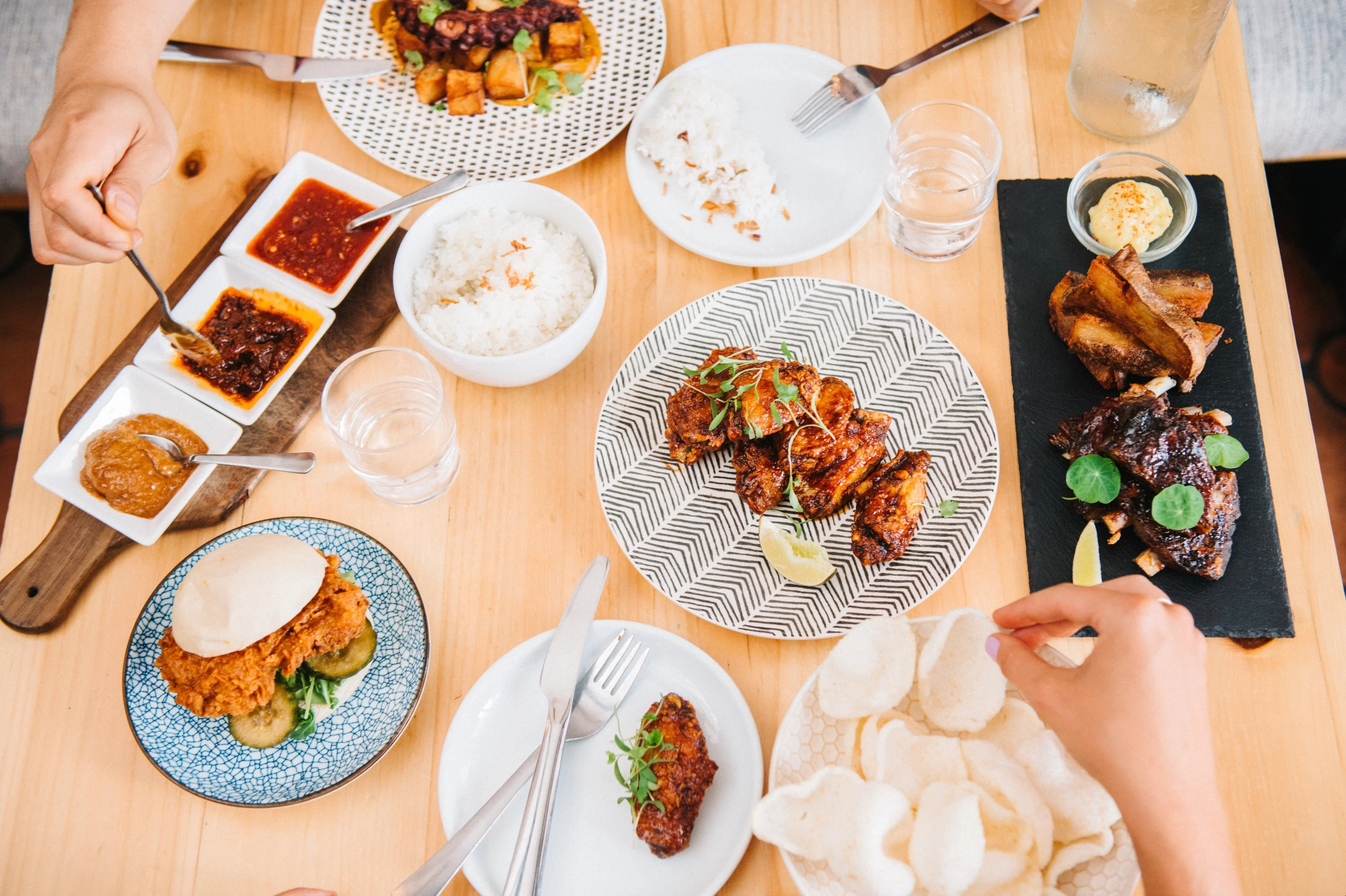 Indonesian fried chicken with rice and sambal