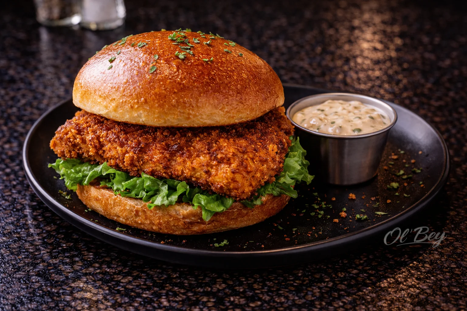 Crispy fried chicken sandwich with lettuce