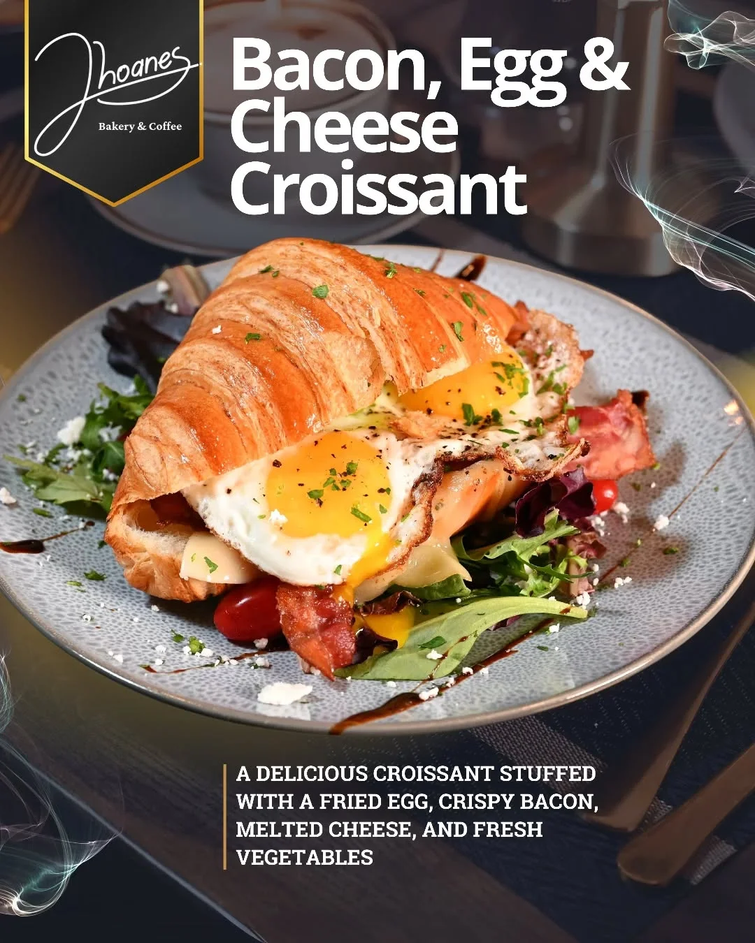 Savory croissant sandwich with bacon and egg