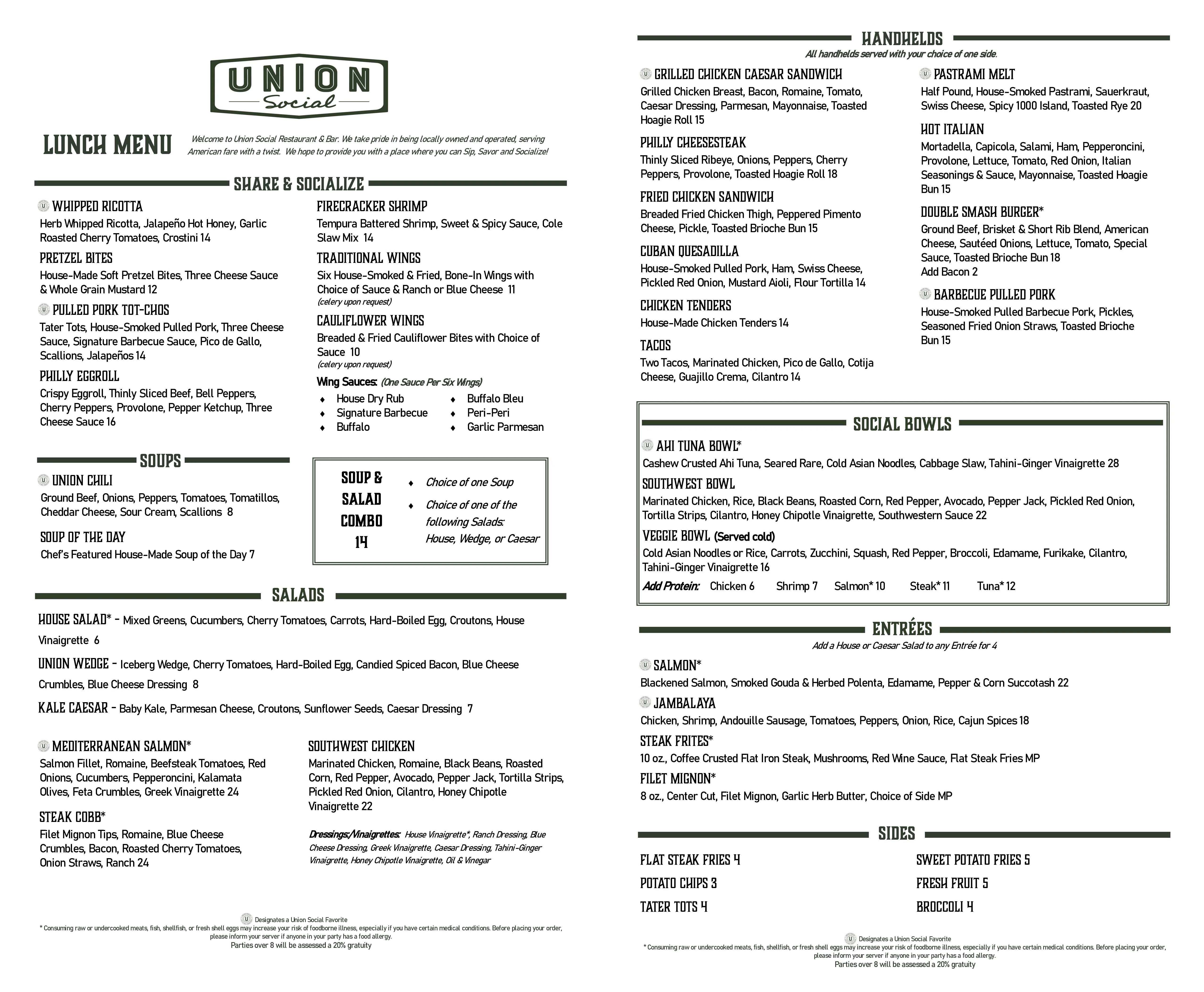 Lunch menu