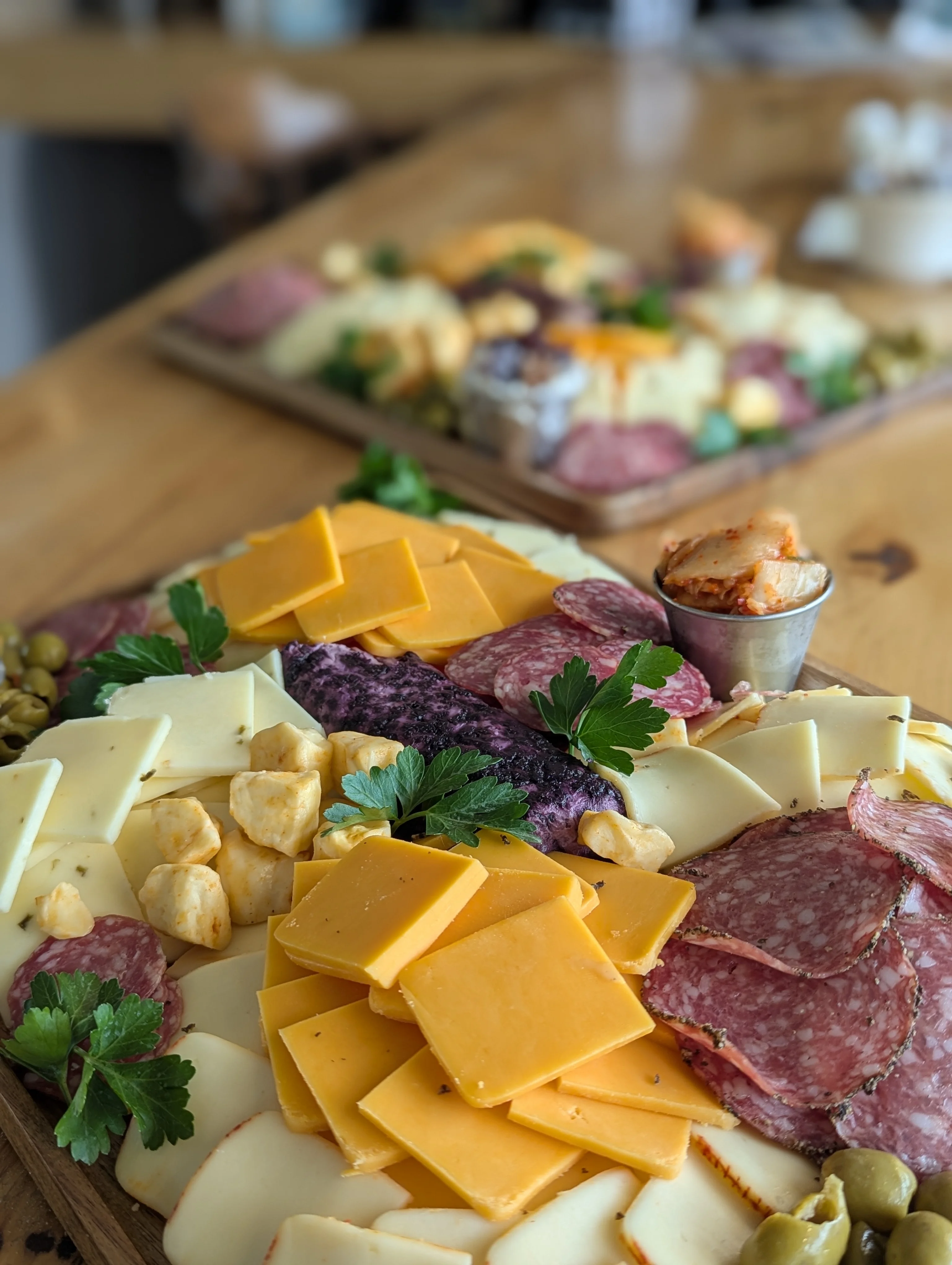 Fresh local ingredients displayed on a wooden board