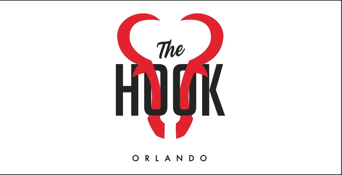 Logo of The Hook restaurant in Orlando featuring bold design elements