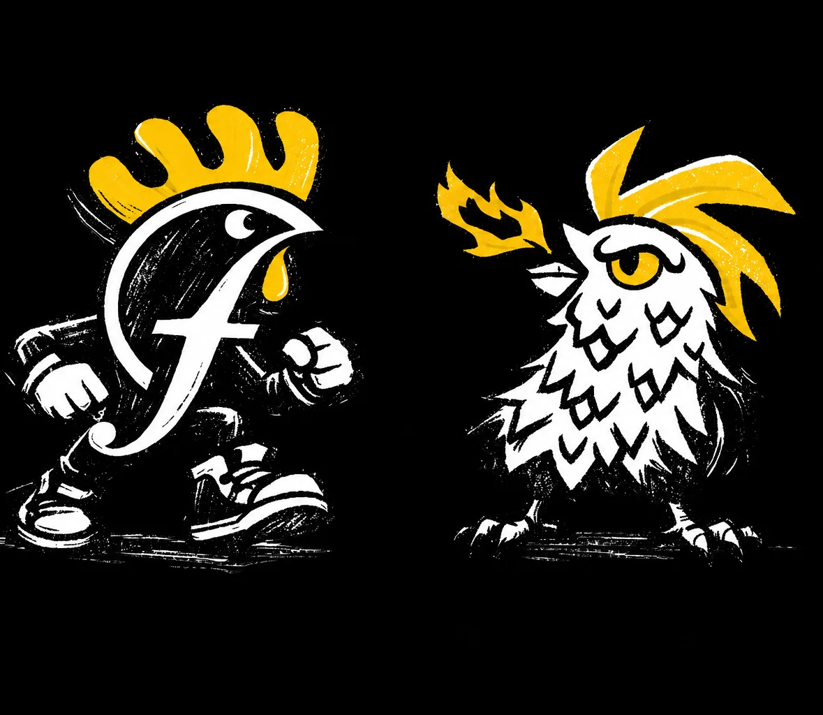Frangos characters: Frango (left) and Drago (right)