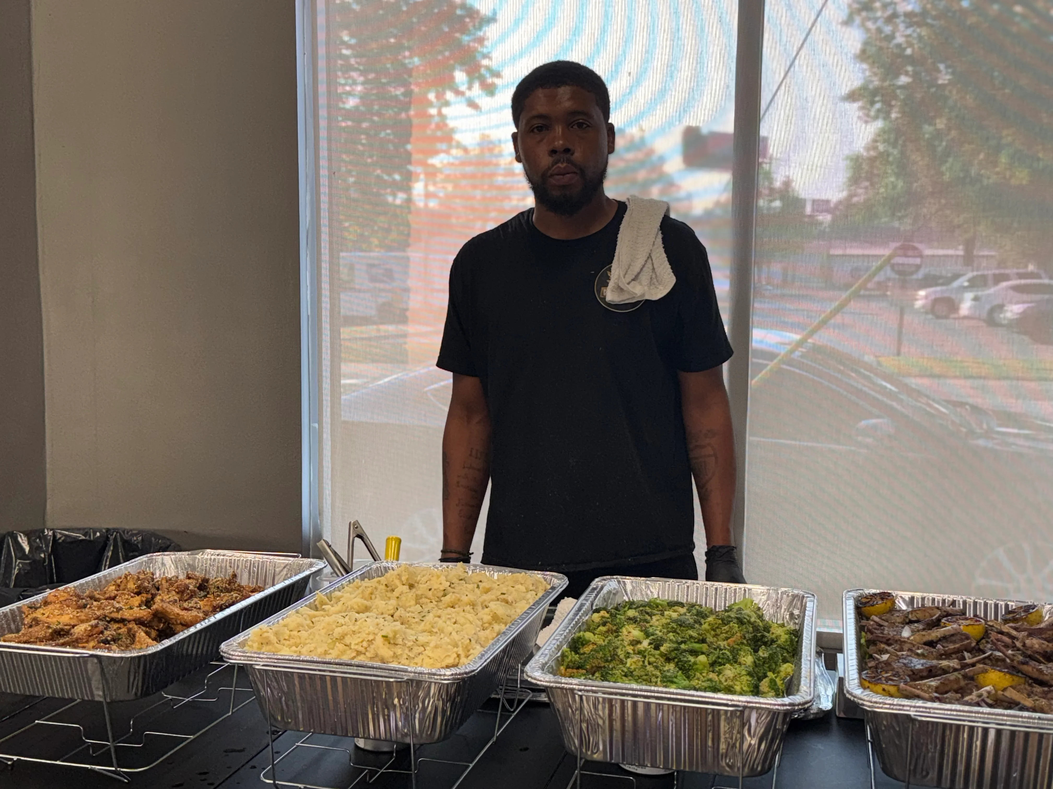 Catering spread featuring Southern-style fried chicken and sides