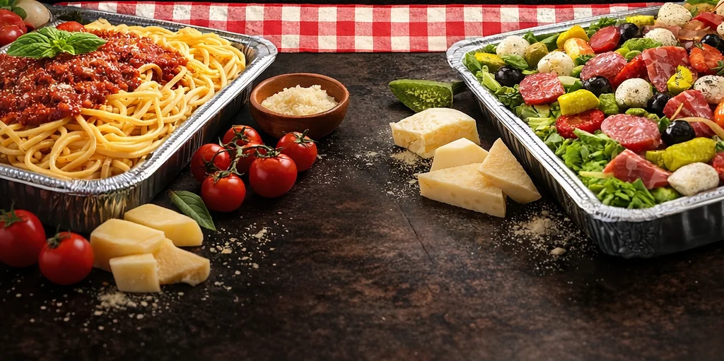 Catering menu for Italian pasta and salad dishes