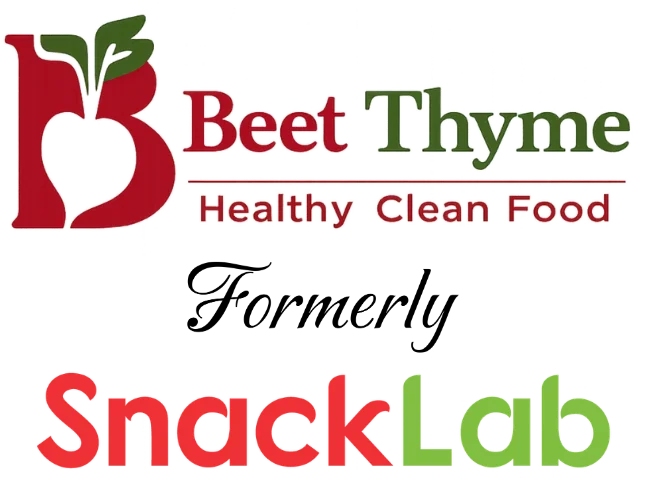 A logo featuring the text 'beet thyme' with a heart and leafy design, suggesting a connection to nature and health.