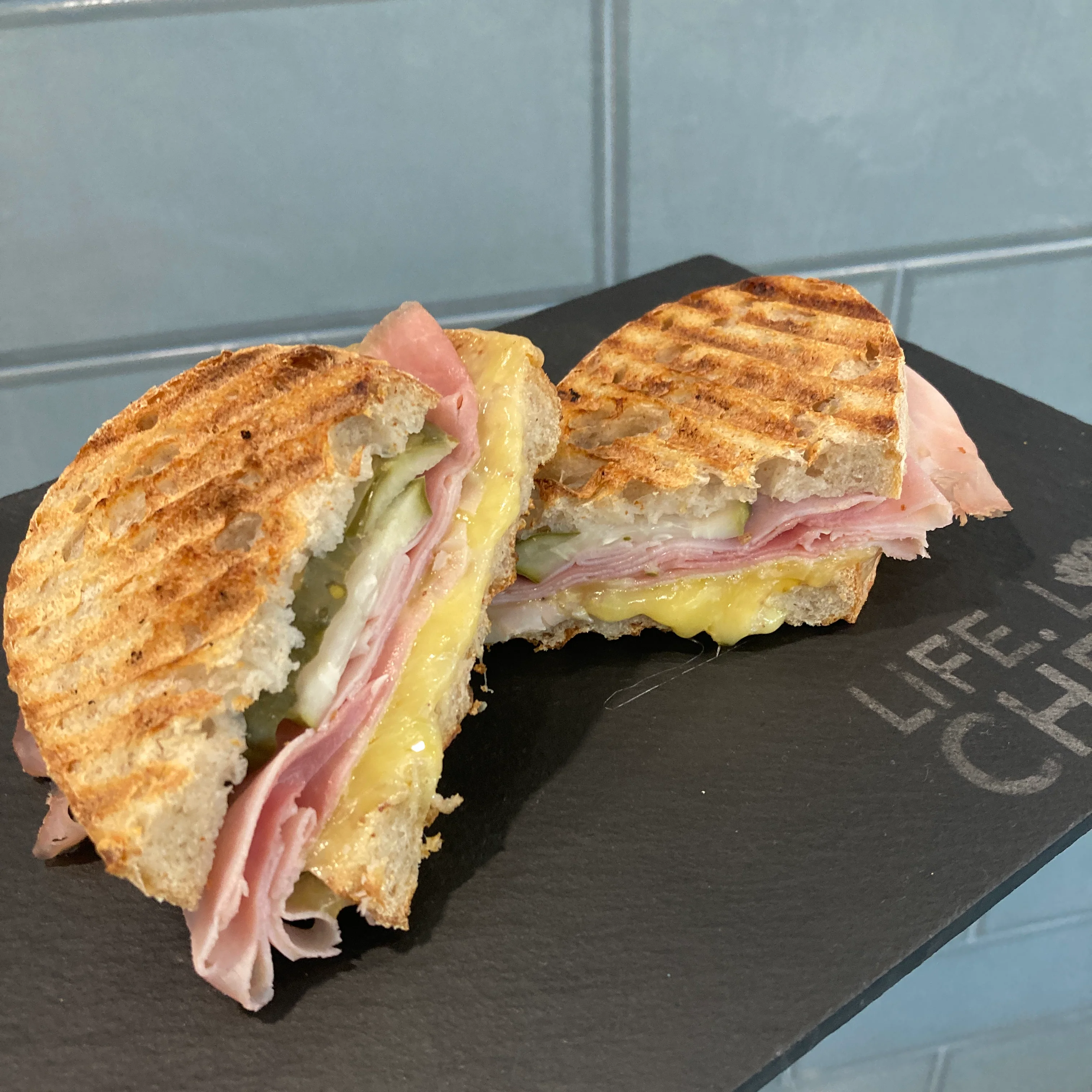 Classic ham and cheese sandwich on whole grain bread