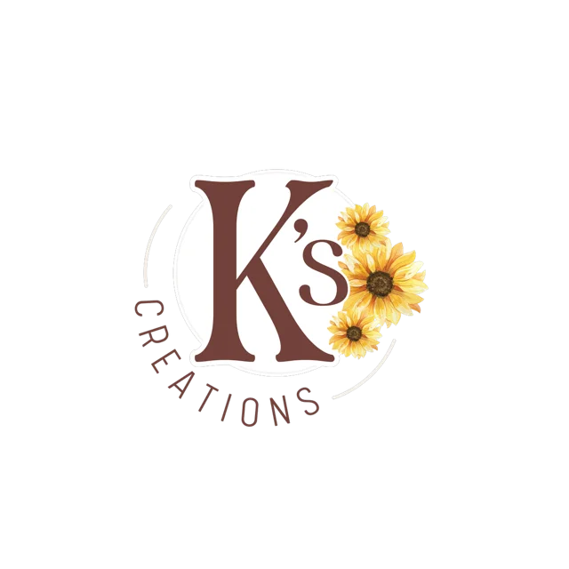 A logo featuring a stylized 'K' surrounded by sunflowers, with the text 'K's Creations'.