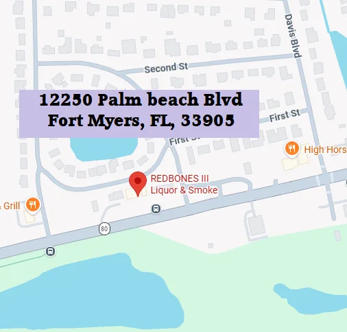 Map showing location of Redbones III Liquor & Smoke in Fort Myers, FL