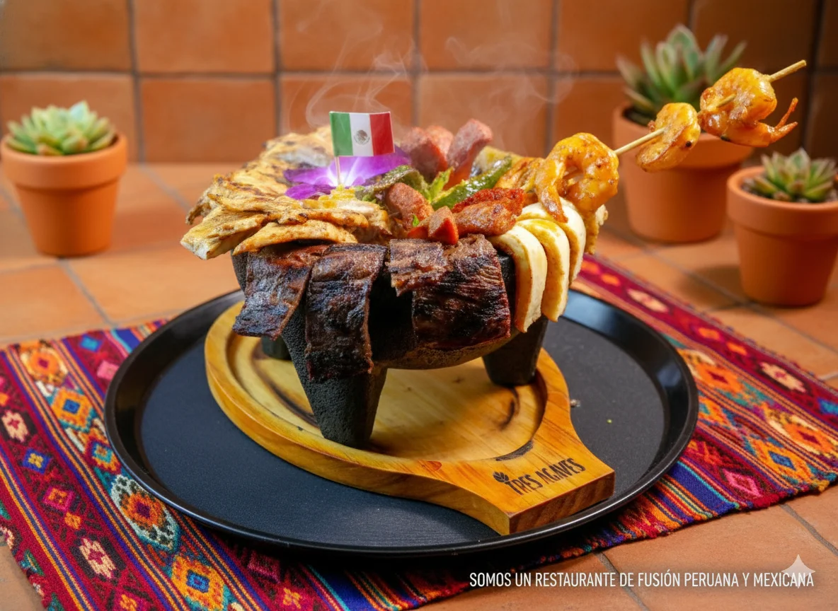 Sizzling Mexican parrillada served in a traditional stone bowl