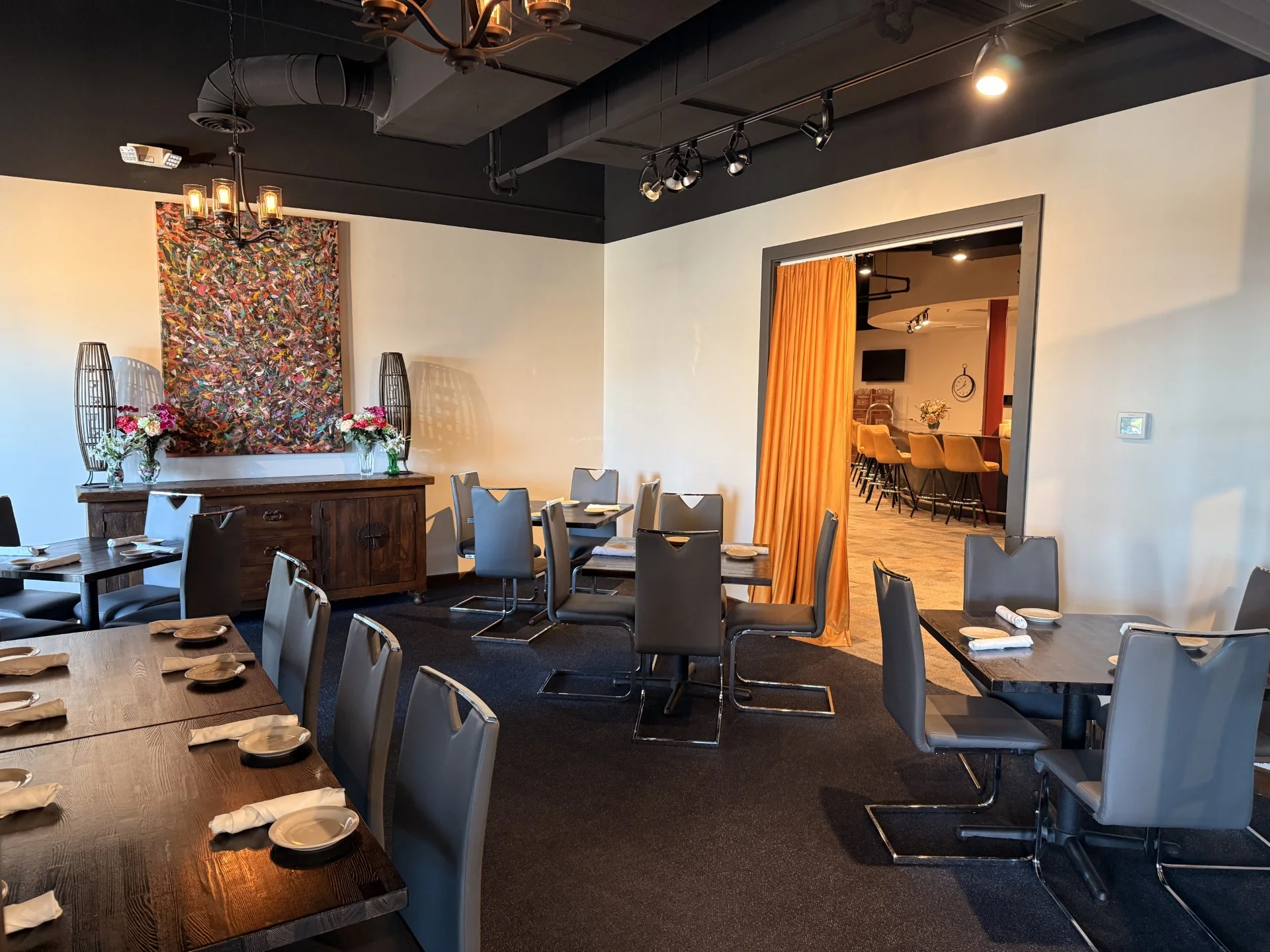 Stylish restaurant interior with modern decor and warm lighting