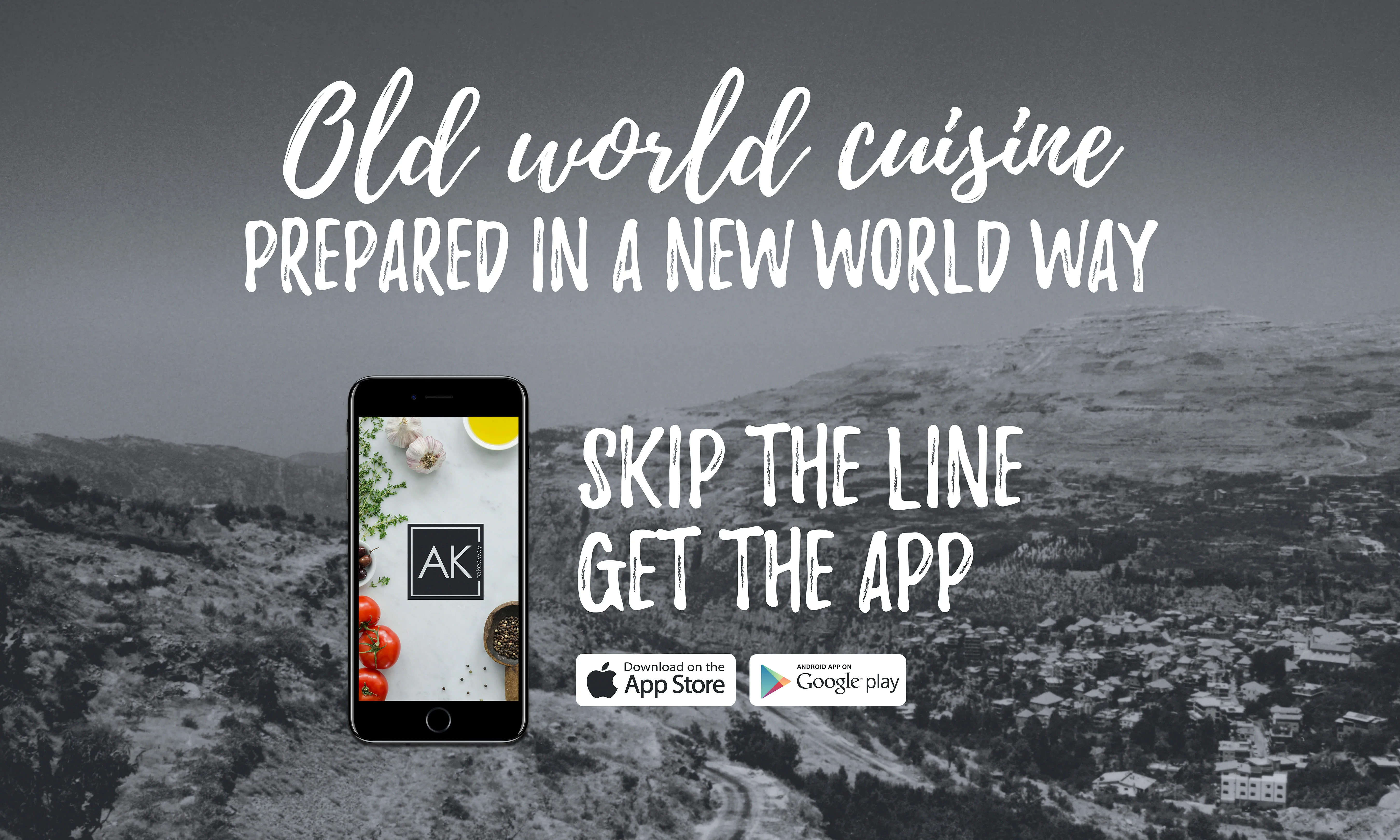 Promotional image for an app featuring old world cuisine