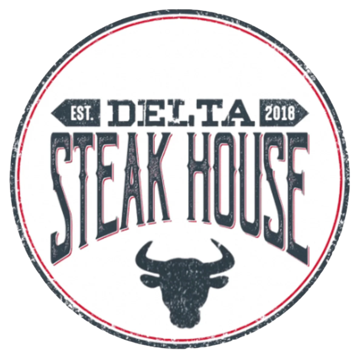 Logo of Delta Steak House established in 2018 with a bull silhouette.