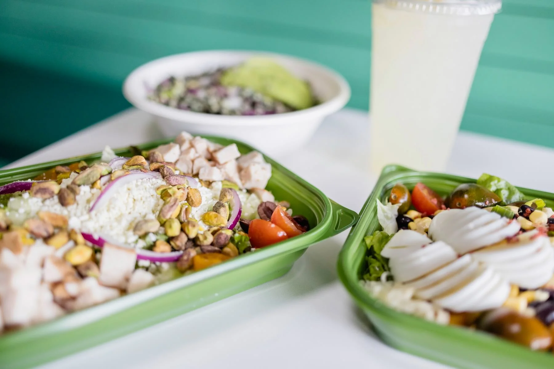 Mediterranean salad bowls with fresh ingredients