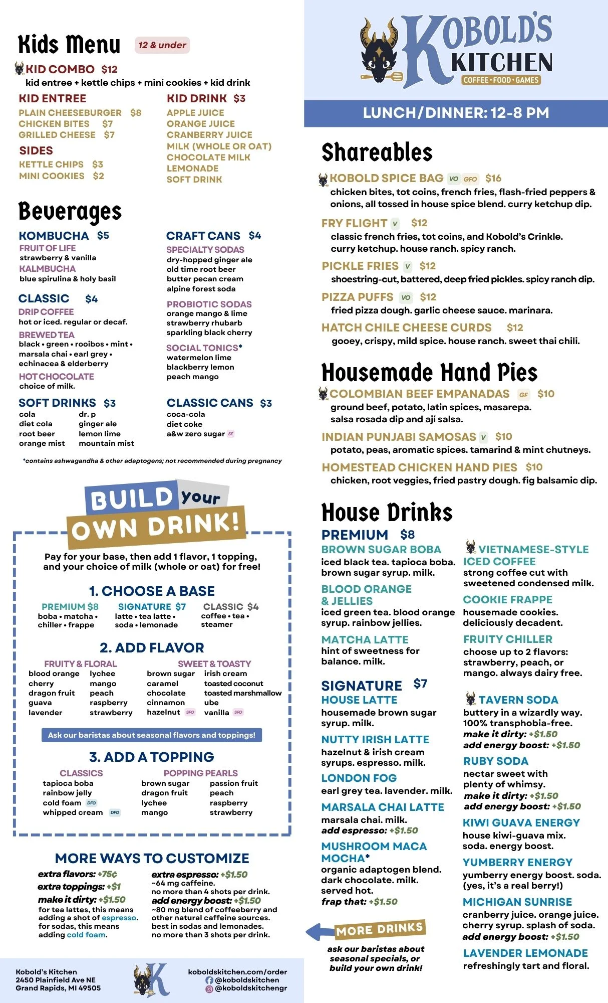 Kobold's Kitchen beverage menu