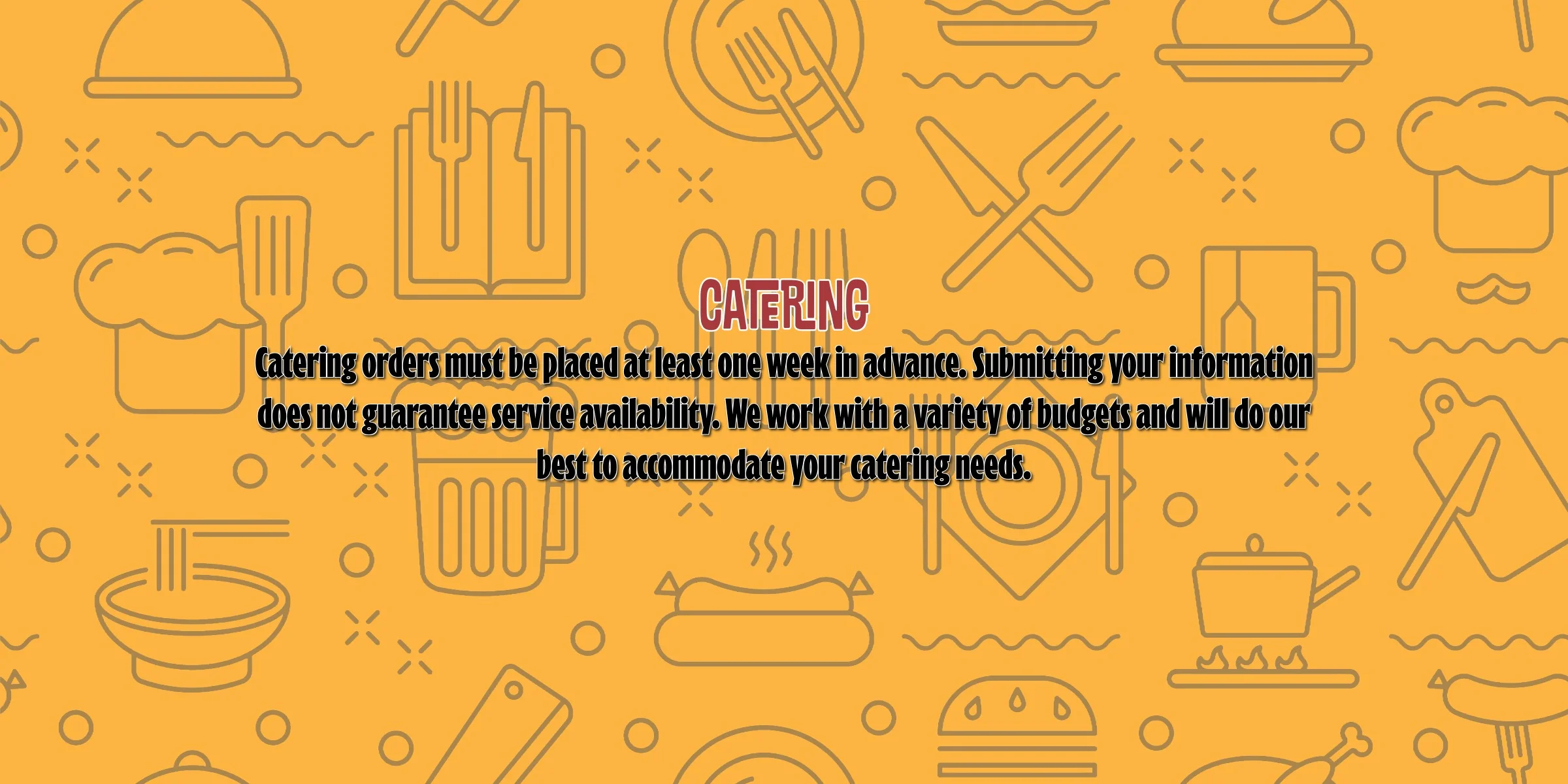 Catering information with food-themed background
