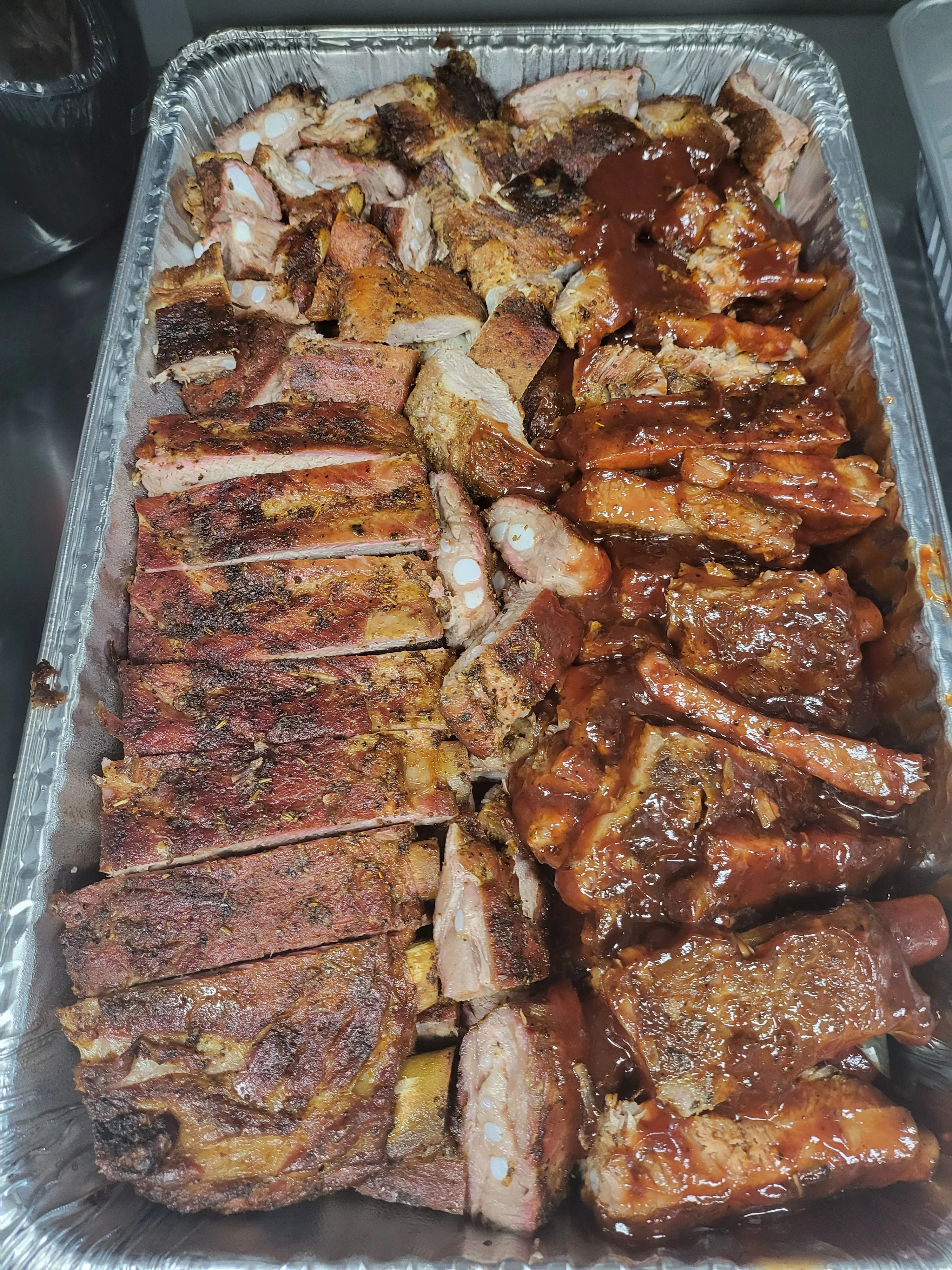 Smoked barbecue platter with ribs and brisket