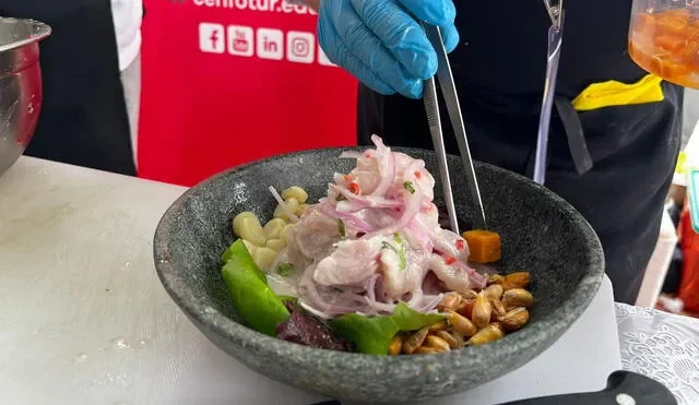 Peruvian ceviche served in a traditional stone bowl