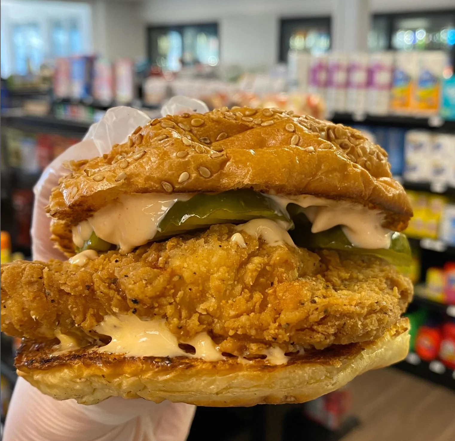 Crispy fried chicken sandwich with pickles
