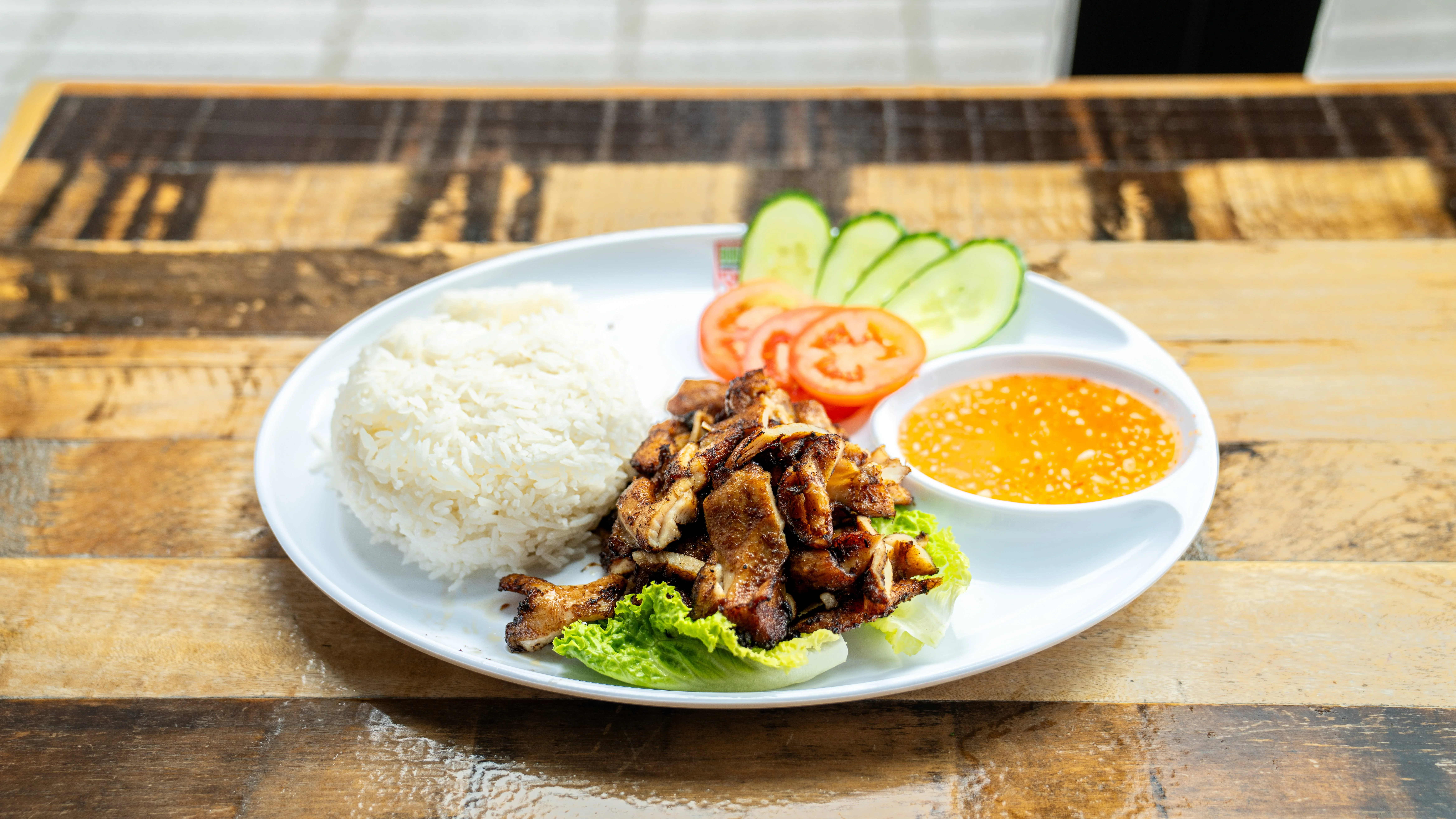 Grilled Thai chicken with jasmine rice and dipping sauce