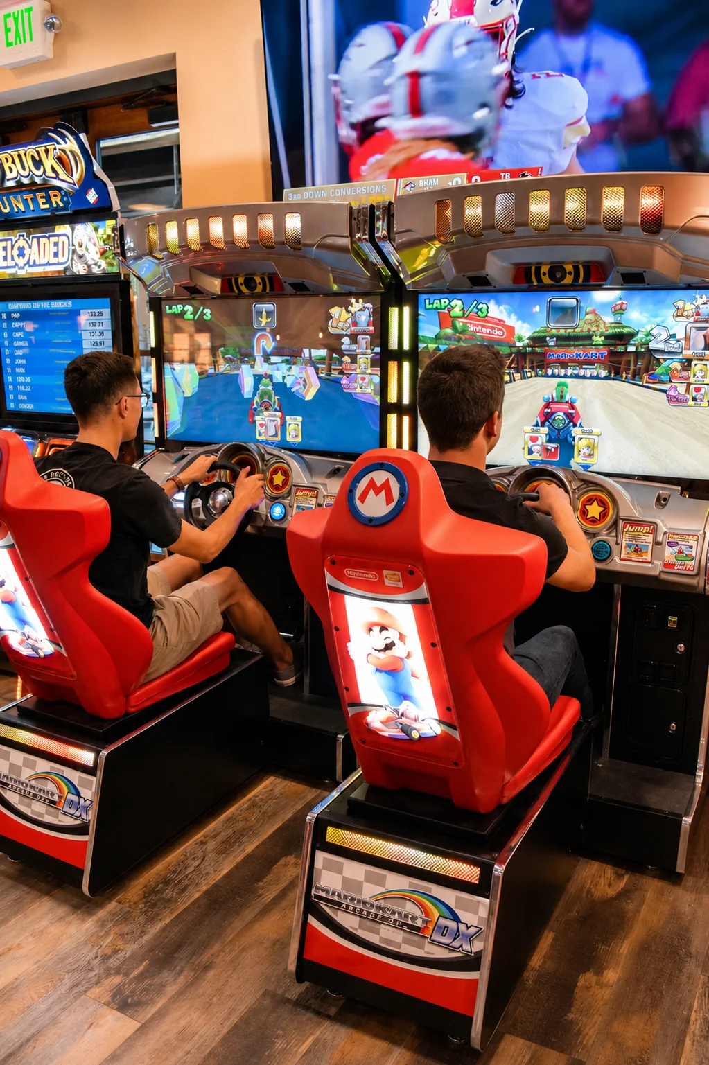 two boys playing a racing game