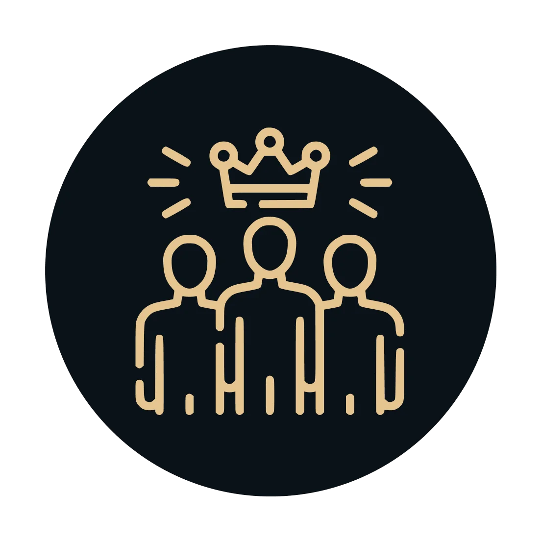 Icon of three people with a crown symbolizing leadership