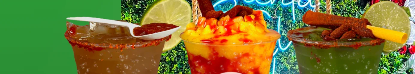 Colorful Mexican aguas frescas with fruit and spices