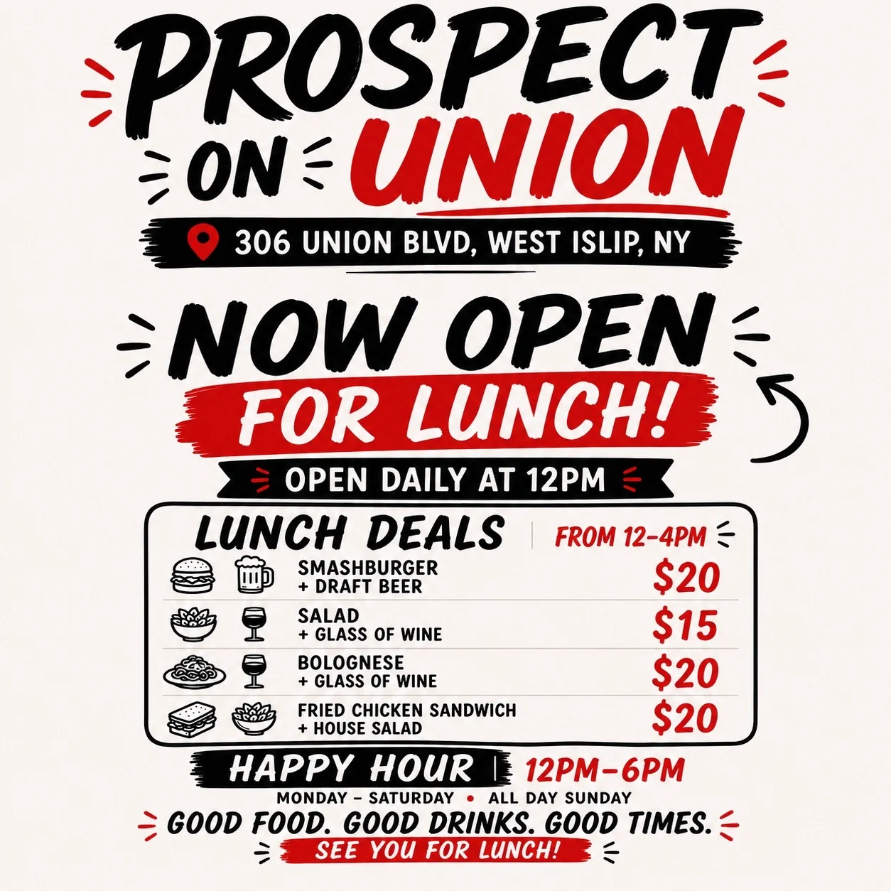 Lunch menu at Prospect on Union featuring various meal deals
