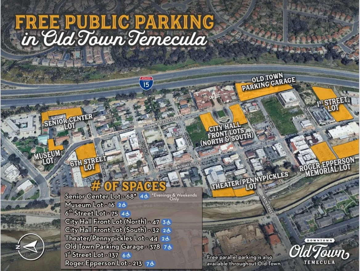 Map of free public parking in Old Town Temecula