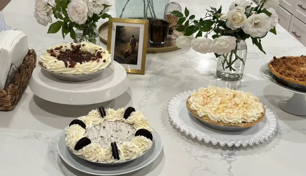 Assorted pies including chocolate cream and coconut cream