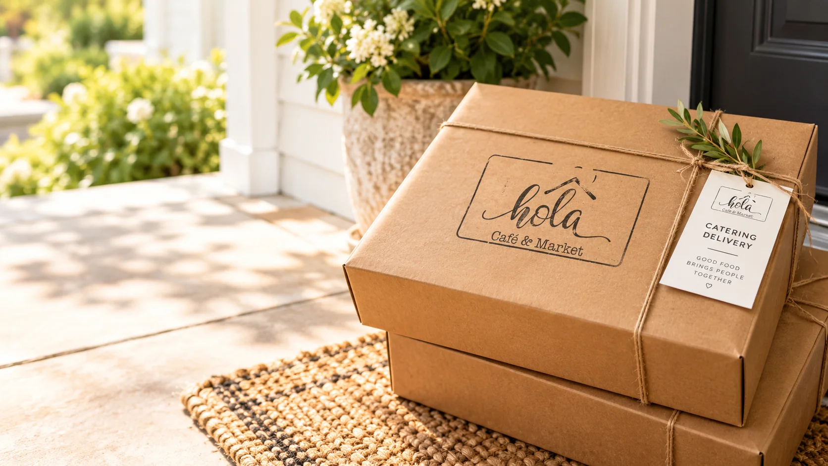 Catering delivery boxes from a café on a doorstep