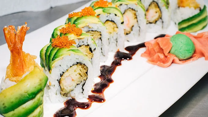 Japanese sushi roll with avocado and shrimp